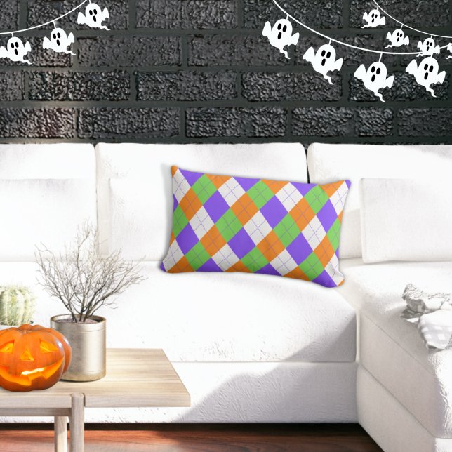 Spooky Halloween Argyle White Dekorativ kudde (Skapare uppladdad)