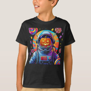 Spooky Halloween Astronaut Glowing Pumpkin Head T Shirt