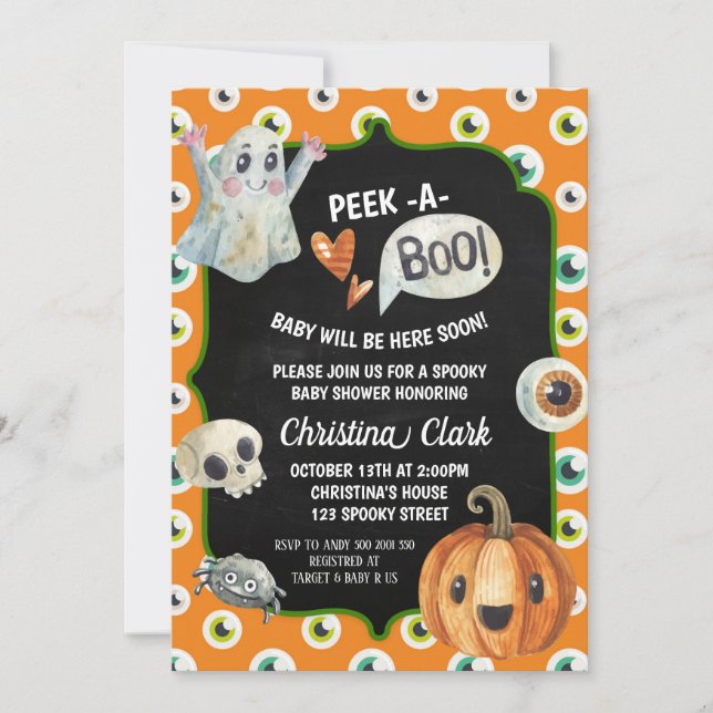 Spooky Halloween Baby Shower Peek a Boo Ghost Inbjudningar (Framsida)
