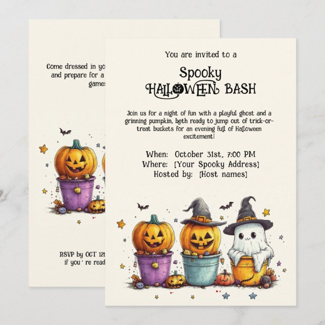 Spooky HALLOWEEN BASH-inbjudan Inbjudningar (Fram/baksida)