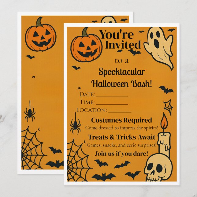 Spooky Halloween Bash Inbjudan | Spöken och spel (Fram/baksida)