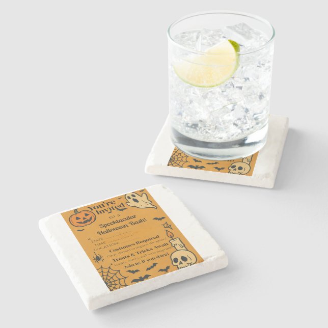 Spooky Halloween Bash Inbjudan | Spöken och spel Stenunderlägg (Sidan)