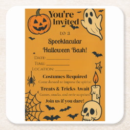 Spooky Halloween Bash Inbjudan | Spöken och spel Underlägg Papper Kvadrat