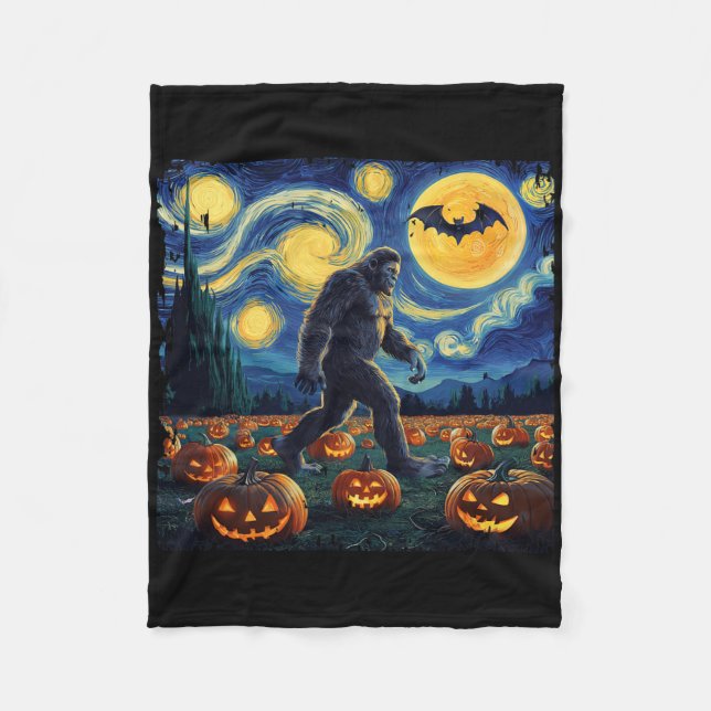 Spooky Halloween Bigfoot Starry Night Van Gogh Fleecefilt (Framsidan)
