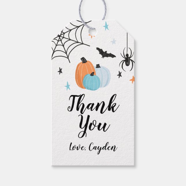 Spooky Halloween Birthday Blue Pumpkins Gift Märkr Presentetikett (Framsidan)