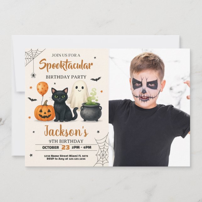 Spooky Halloween Birthday-inbjudan med foto Inbjudningar (Framsida)