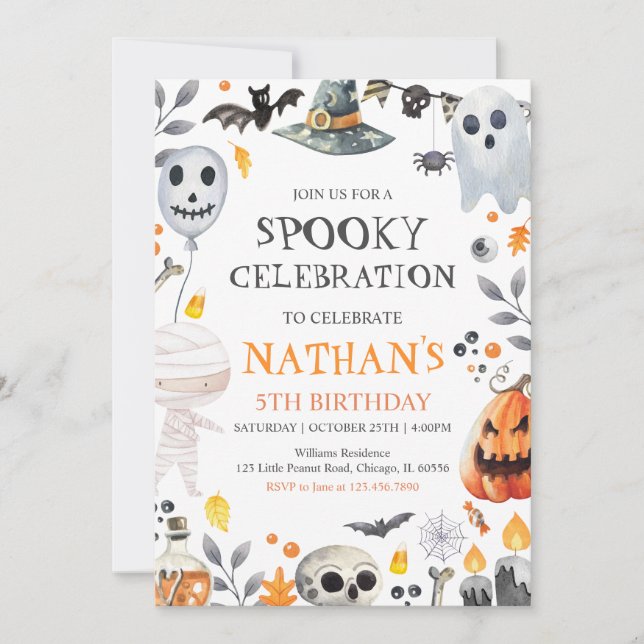 Spooky Halloween Birthday Inbjudningar (Framsida)