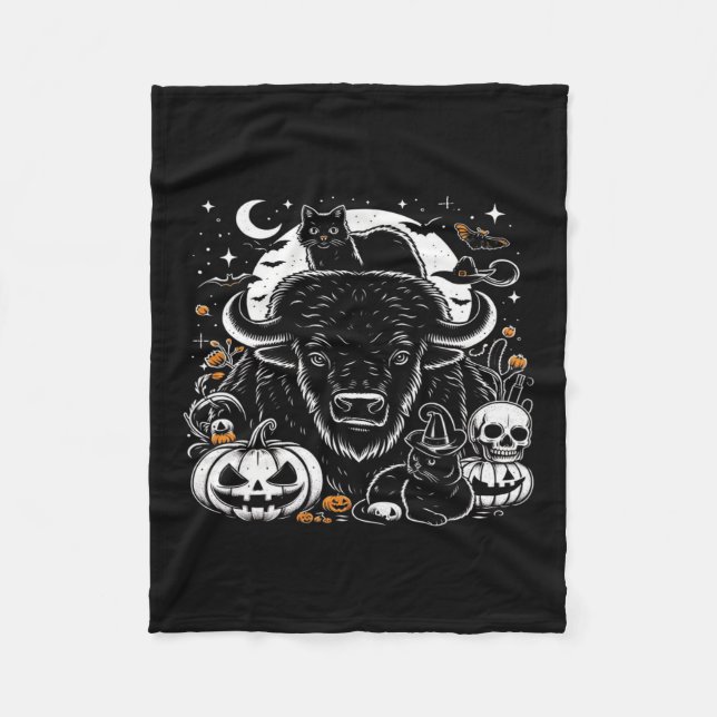 Spooky Halloween Bison Pumpkin Buffalo Cat Funny G Fleecefilt (Framsidan)