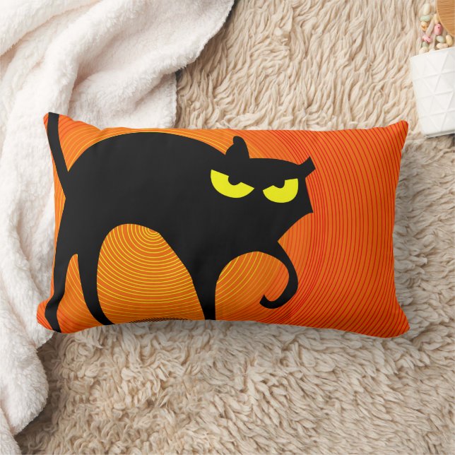 Spooky Halloween Black Cat Lumbarkudde (Filt)