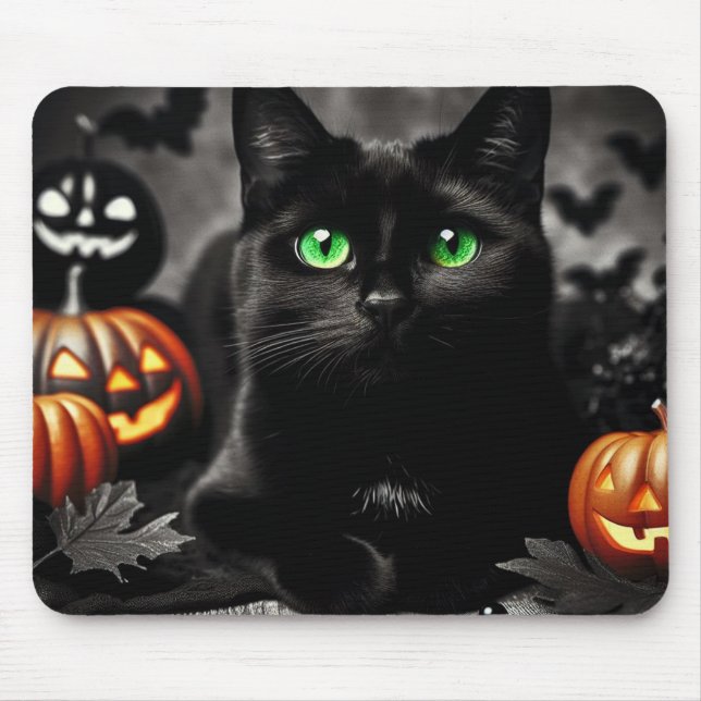 Spooky Halloween Black Cat Mouse Pad Musmatta (Framsidan)