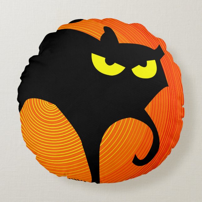 Spooky Halloween Black Cat Rund Kudde (Framsidan)