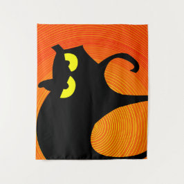 Spooky Halloween Black Cat Tapestry