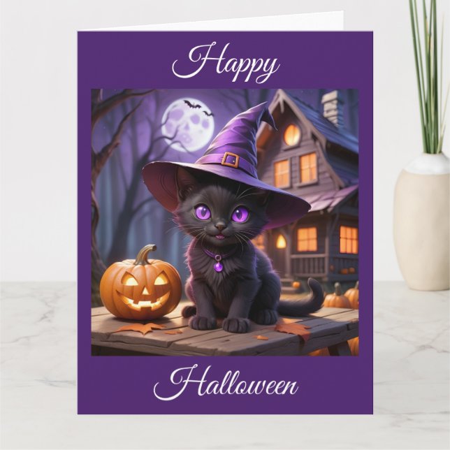 Spooky Halloween Black Kitten Kort (Framsida)