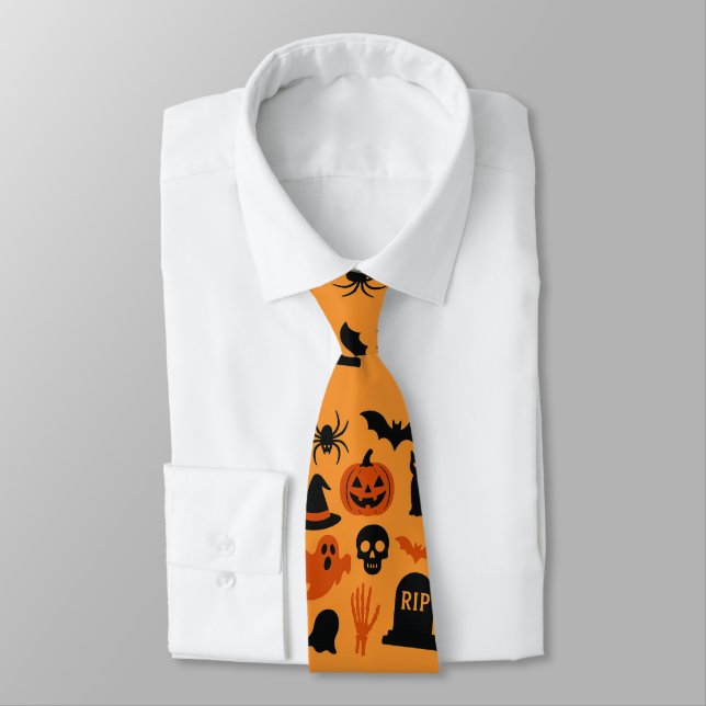 Spooky Halloween Black & Orange Neck Tie | festlig Slips (Bunden)
