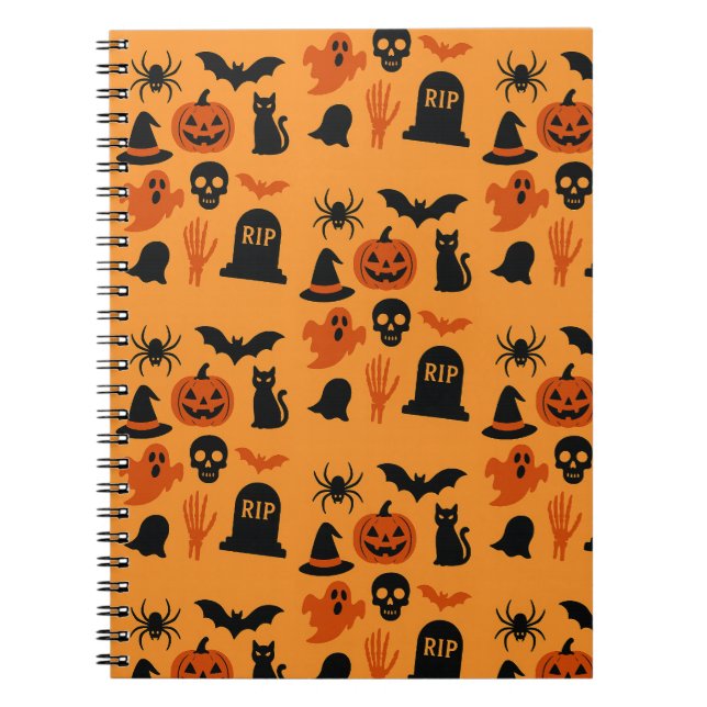 Spooky Halloween - Black & Orange Trick Anteckningsbok (Framsidan)