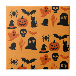 Spooky Halloween - Black & Orange Trick Kakelplatta