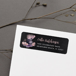Spooky Halloween Blommigt Cauldron Returadress Etikett