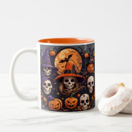 Spooky Halloween Boo Fladdermus Pumpkin Skull Witc Två-Tonad Mugg
