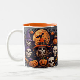 Spooky Halloween Boo Fladdermus Pumpkin Skull Witc Två-Tonad Mugg