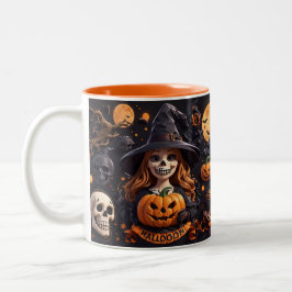 Spooky Halloween Boo Fladdermus Pumpkin Skull Witc Två-Tonad Mugg