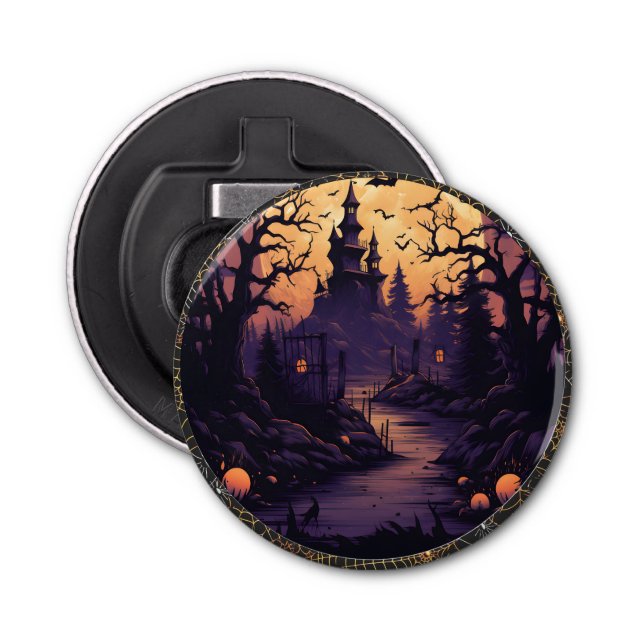 Spooky Halloween Castle Button Bottle-öppnare Flasköppnare (Framsidan)