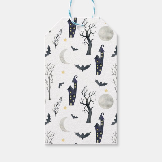 SPOOKY HALLOWEEN CASTLES TRÄD FLADDERMÖSS MÅNE PRESENTETIKETT (Framsidan)