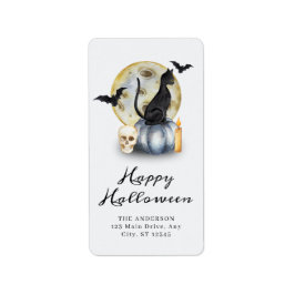 Spooky Halloween Cat Pumpkin Adressetikett