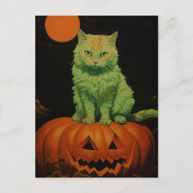 Spooky Halloween Cat Vykort (Framsida)