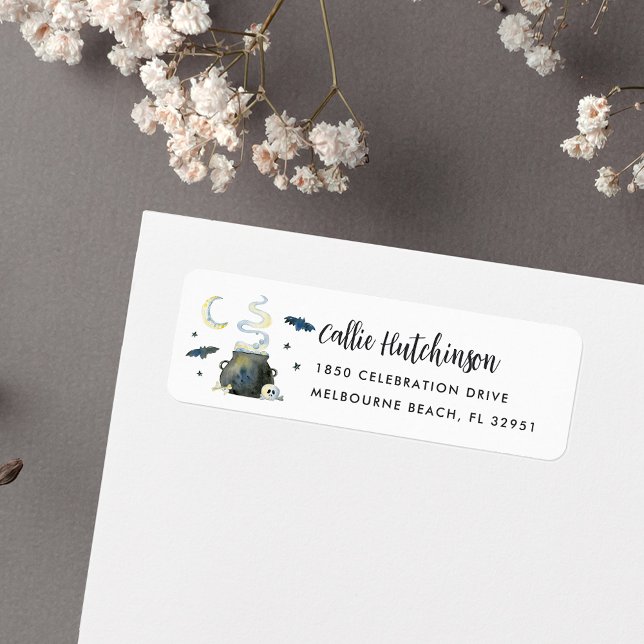 Spooky Halloween Cauldron Returadress Etikett (Skapare uppladdad)