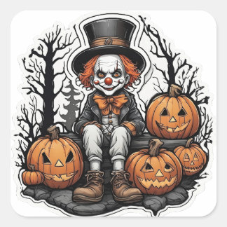 Spooky Halloween Clown Sticker Fyrkantigt Klistermärke