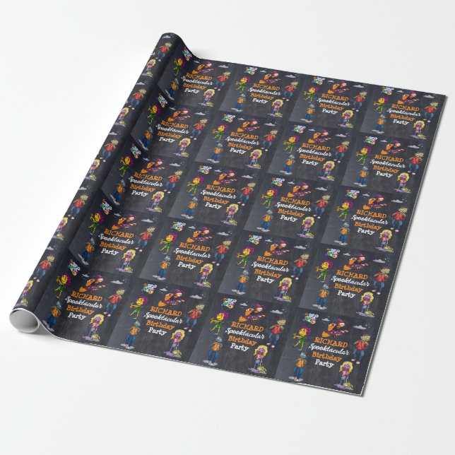 Spooky Halloween Costume Birthday Wrapping Papper Presentpapper (Utrullad)