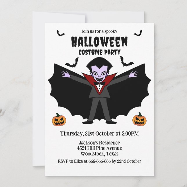 Spooky Halloween Costume Party Dracula Vampire Inbjudningar (Framsida)