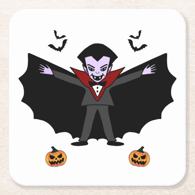 Spooky Halloween Costume Party Dracula Vampire Underlägg Papper Kvadrat (Framsidan)