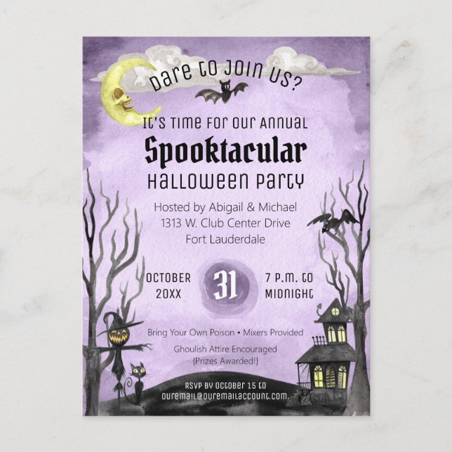 Spooky Halloween Costume Spooktacular Black Lila Vykort (Framsida)