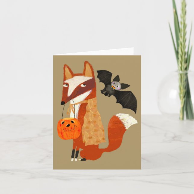 Spooky Halloween Cute Fox BLANK-gratulationskort Tack Kort (Framsida)