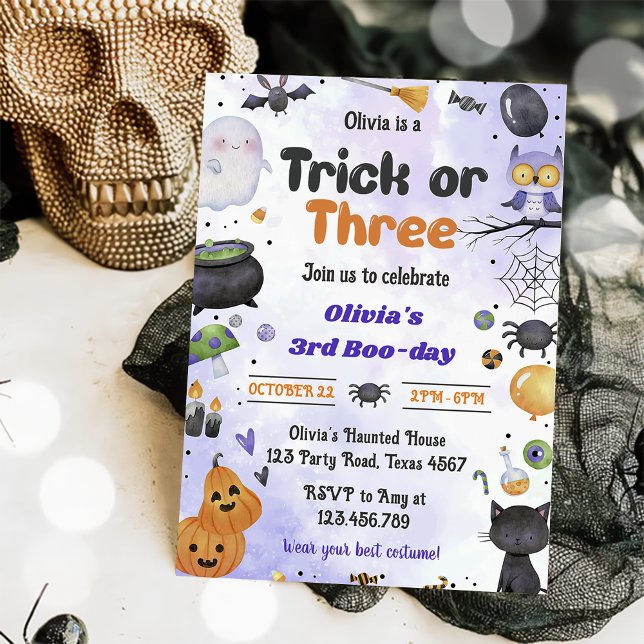 Spooky Halloween Cute Ghost 3:e födelsedagen Party Inbjudningar (Skapare uppladdad)