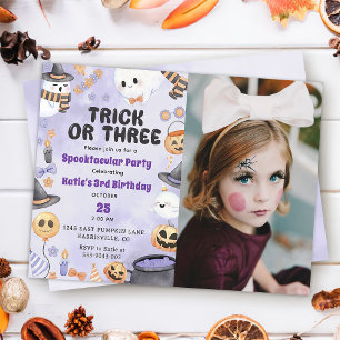 Spooky Halloween Cute Ghost 3rd Birthday Photo Inbjudningar