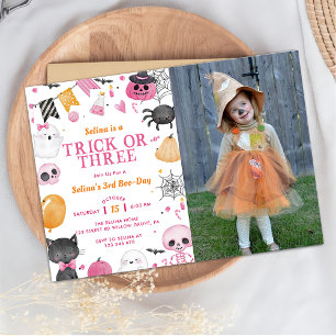 Spooky Halloween Cute Ghost 3rd Birthday Photo Inbjudningar