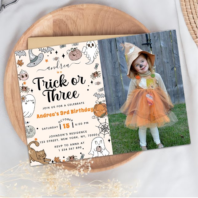 Spooky Halloween Cute Ghost 3rd Birthday Photo Inbjudningar (Skapare uppladdad)