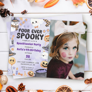 Spooky Halloween Cute Ghost 4e födelsedagen Photo Inbjudningar