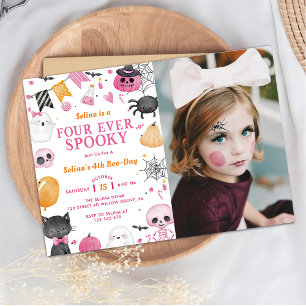 Spooky Halloween Cute Ghost 4e födelsedagen Photo Inbjudningar