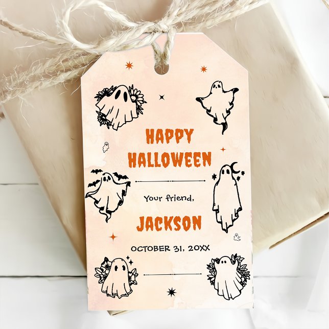 Spooky Halloween Cute Ghost Presentetikett (Skapare uppladdad)