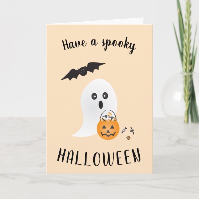 Spooky Halloween Cute Ghost Trick eller Behandla B Helgkort (Framsida)