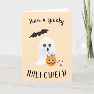 Spooky Halloween Cute Ghost Trick eller Behandla B Helgkort