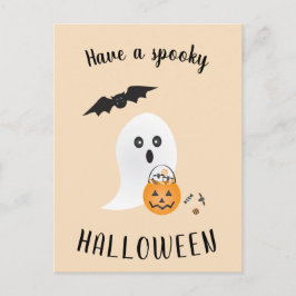 Spooky Halloween Cute Ghost Trick eller Behandla B Vykort