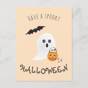 Spooky Halloween Cute Ghost Trick eller BEHANDLING Vykort