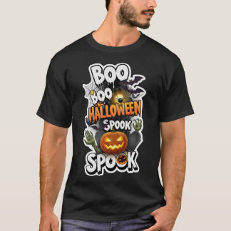 Spooky Halloween design with pumpkins bats spider  T Shirt