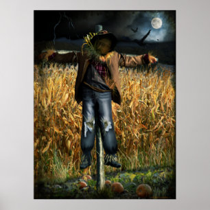 Spooky Halloween-Fågelskrämma Poster