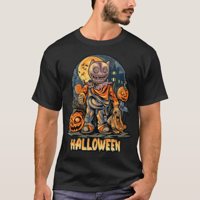 Spooky Halloween Fågelskrämma Trick-or-Treater T Shirt (Framsida)
