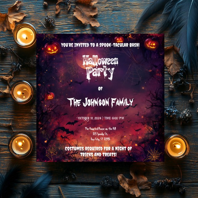 Spooky Halloween fest - Glowing Jacks & Spiders Inbjudningar (Skapare uppladdad)